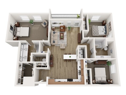 Floor plan for 3 beds, 2 baths, 1376 sqft